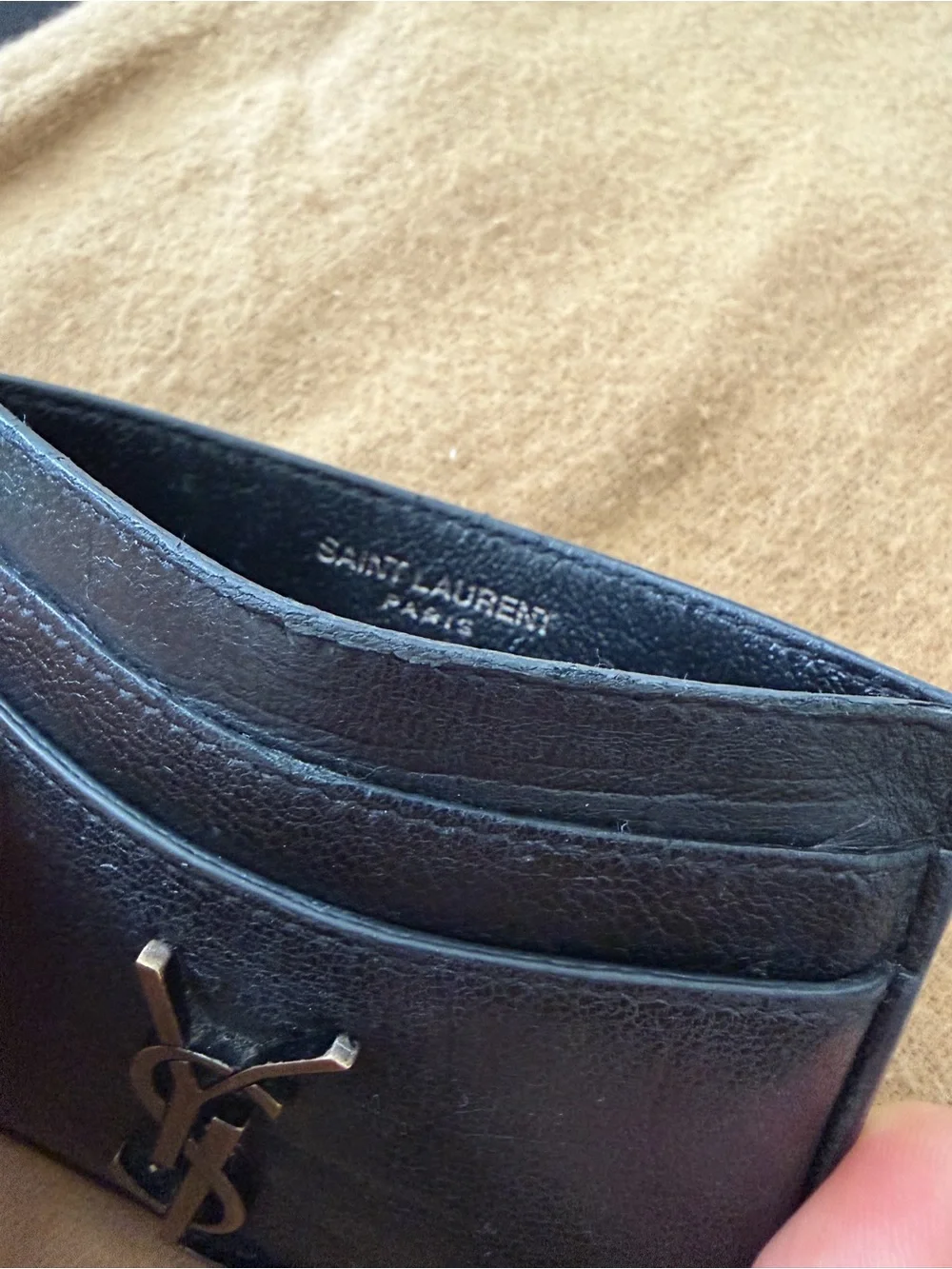Saint Laurent Black Leather Card Case with Gold YSL Emblem
